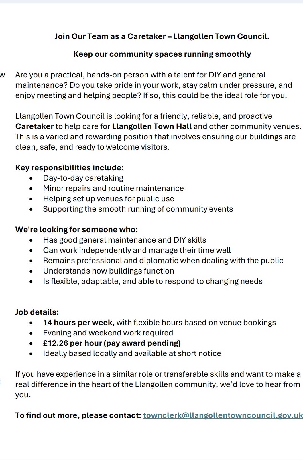 Photo of Town Council seeks a caretaker